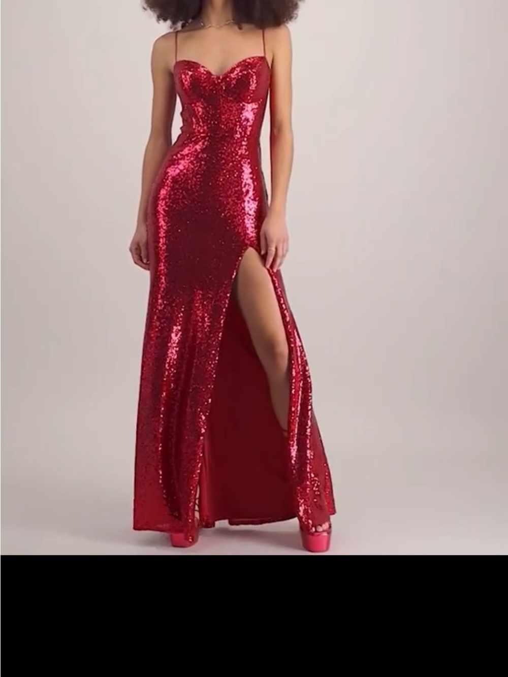 Junior’s 11/12 Hot pink Sequin Spaghetti-Strap Evening Gown